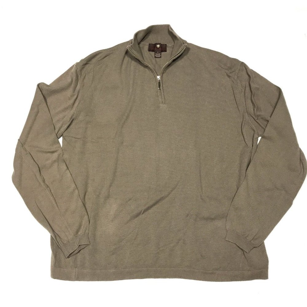 Toscano Beige Knit 1/4 Zip Mock Neck Long Sleeve Pullover Mens Large